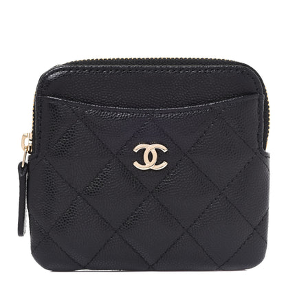 Chanel Caviar Quilted Zip Card Holder Wallet Black 1 of 8