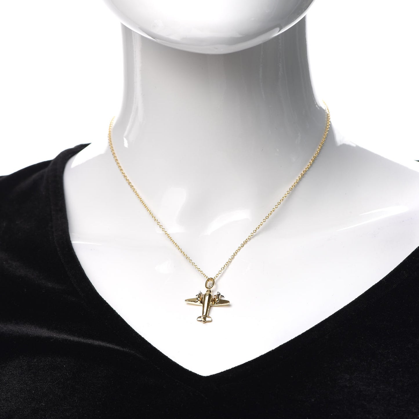 18K Yellow Gold Platinum Diamond Airplane Pendant Necklace
