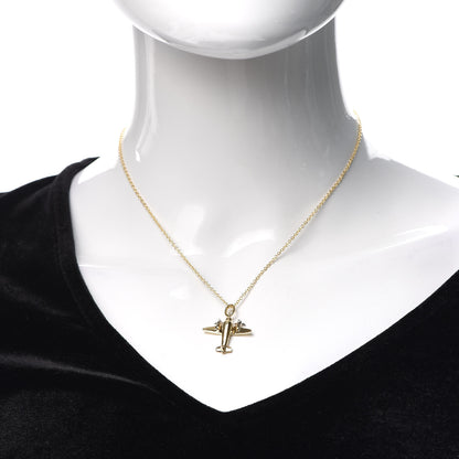 Tiffany 18K Yellow Gold Platinum Diamond Airplane Pendant Necklace 2 of 6