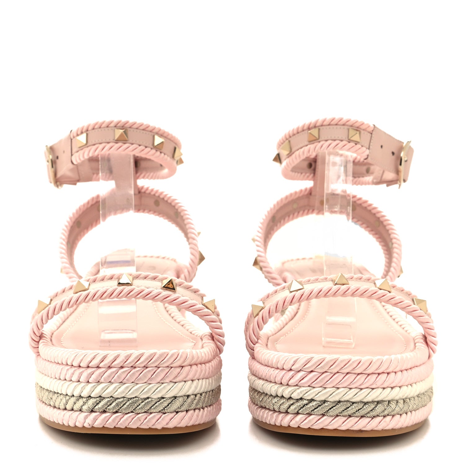 Valentino Garavani Calfskin Rockstud Rope Espadrille Wedge Sandals 41 Pink 2 of 8
