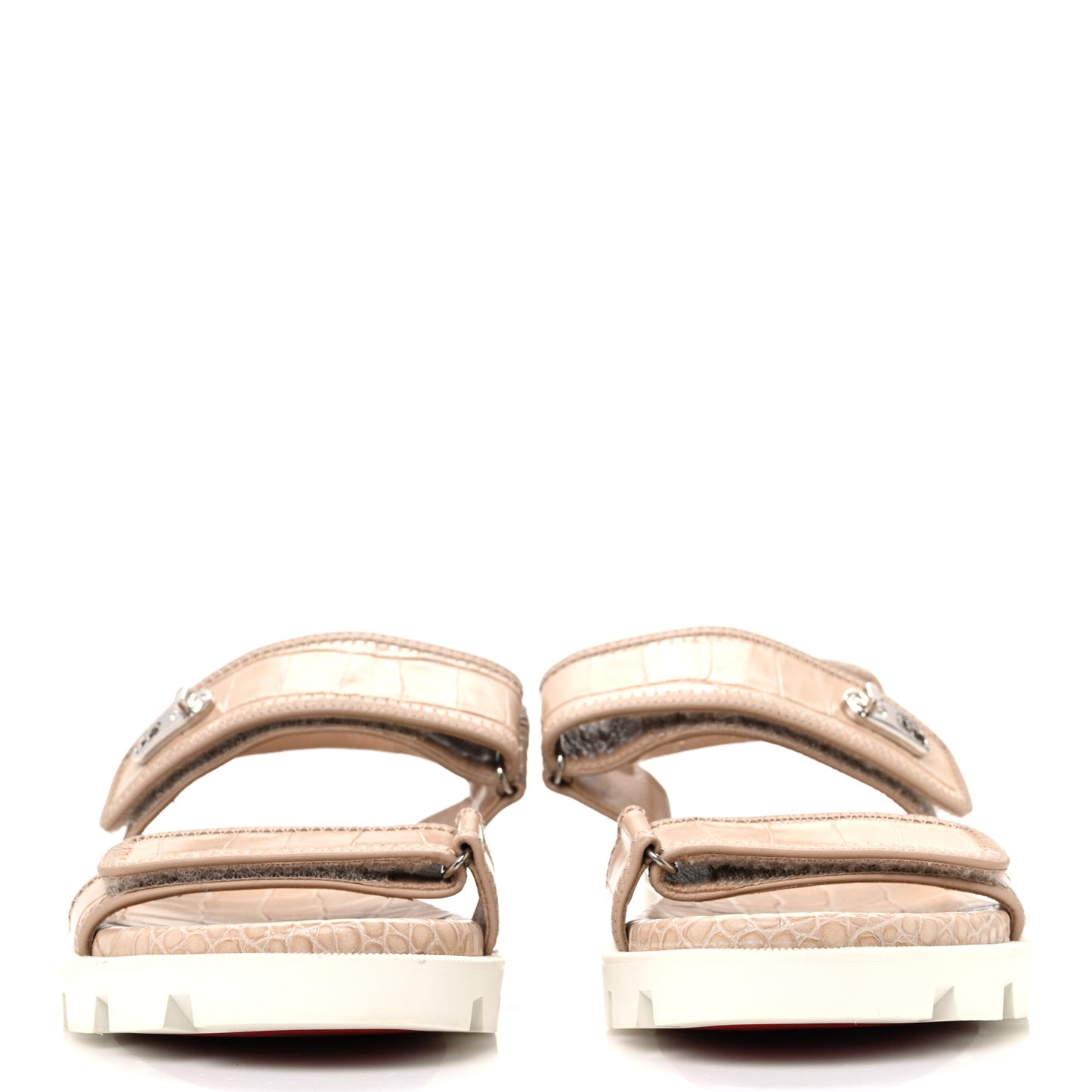 Calfskin Alligator Embossed Nappa Lock Cool Flat Sandals 38.5 Nougat