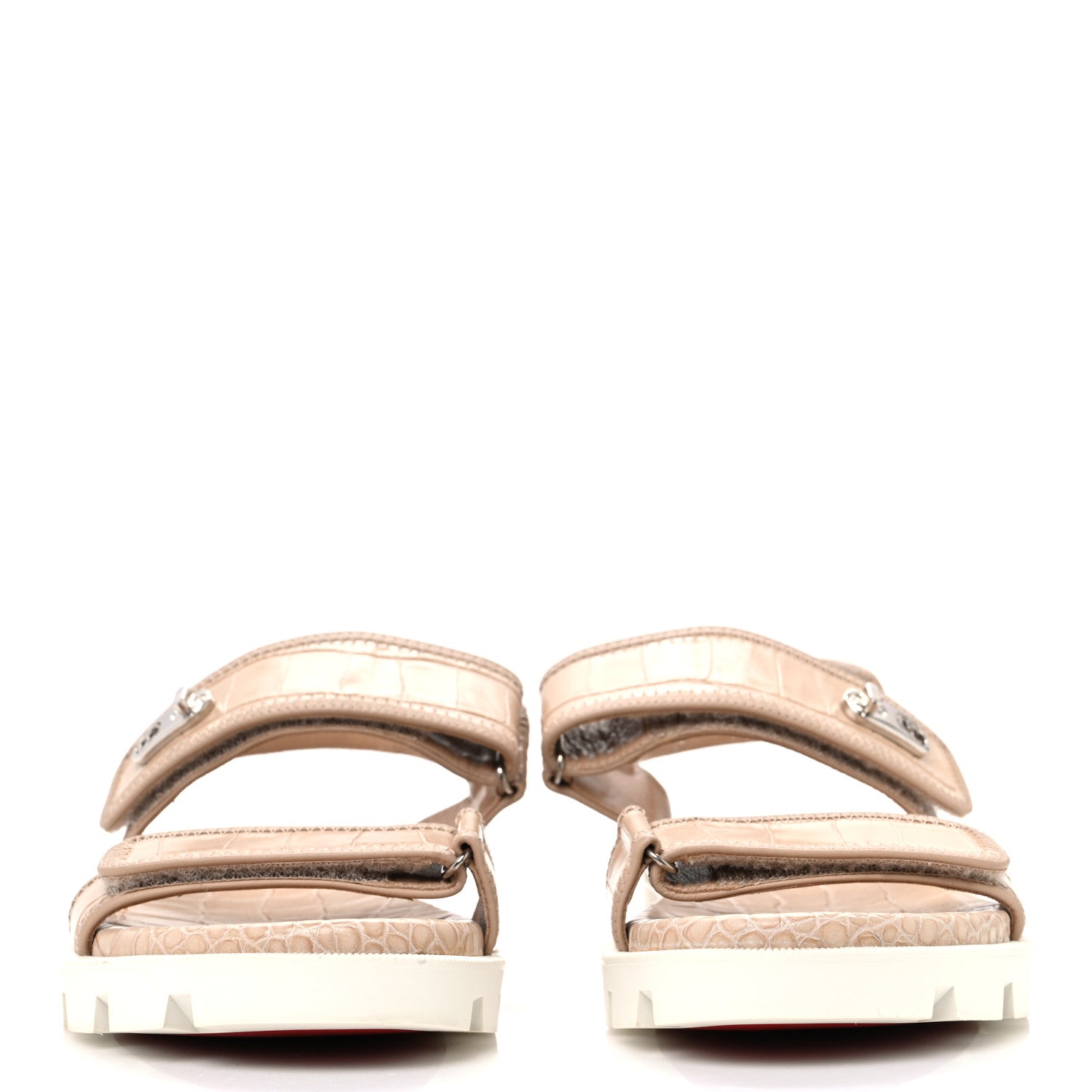 Christian Louboutin Calfskin Alligator Embossed Nappa Lock Cool Flat Sandals 38.5 Nougat 3 of 9