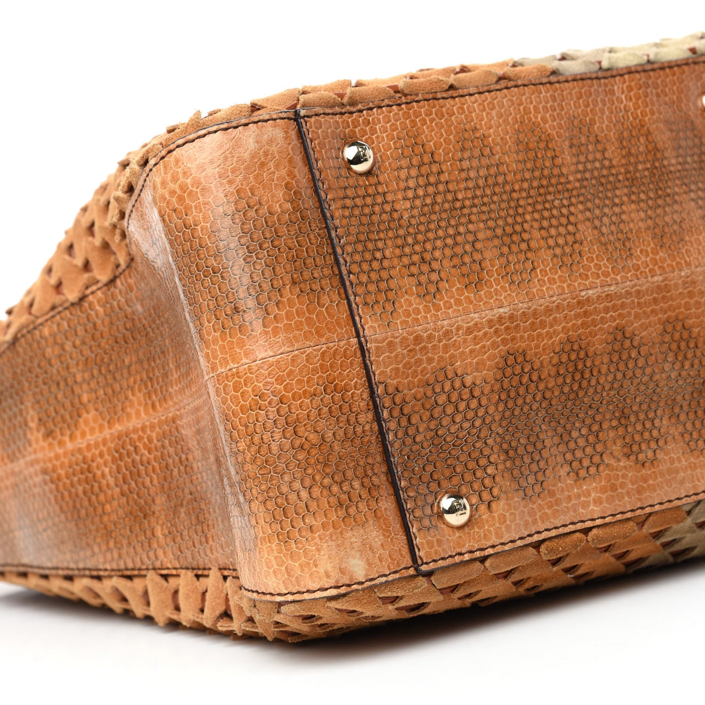 Suede Calfskin Water Snake Twins Tote Brown