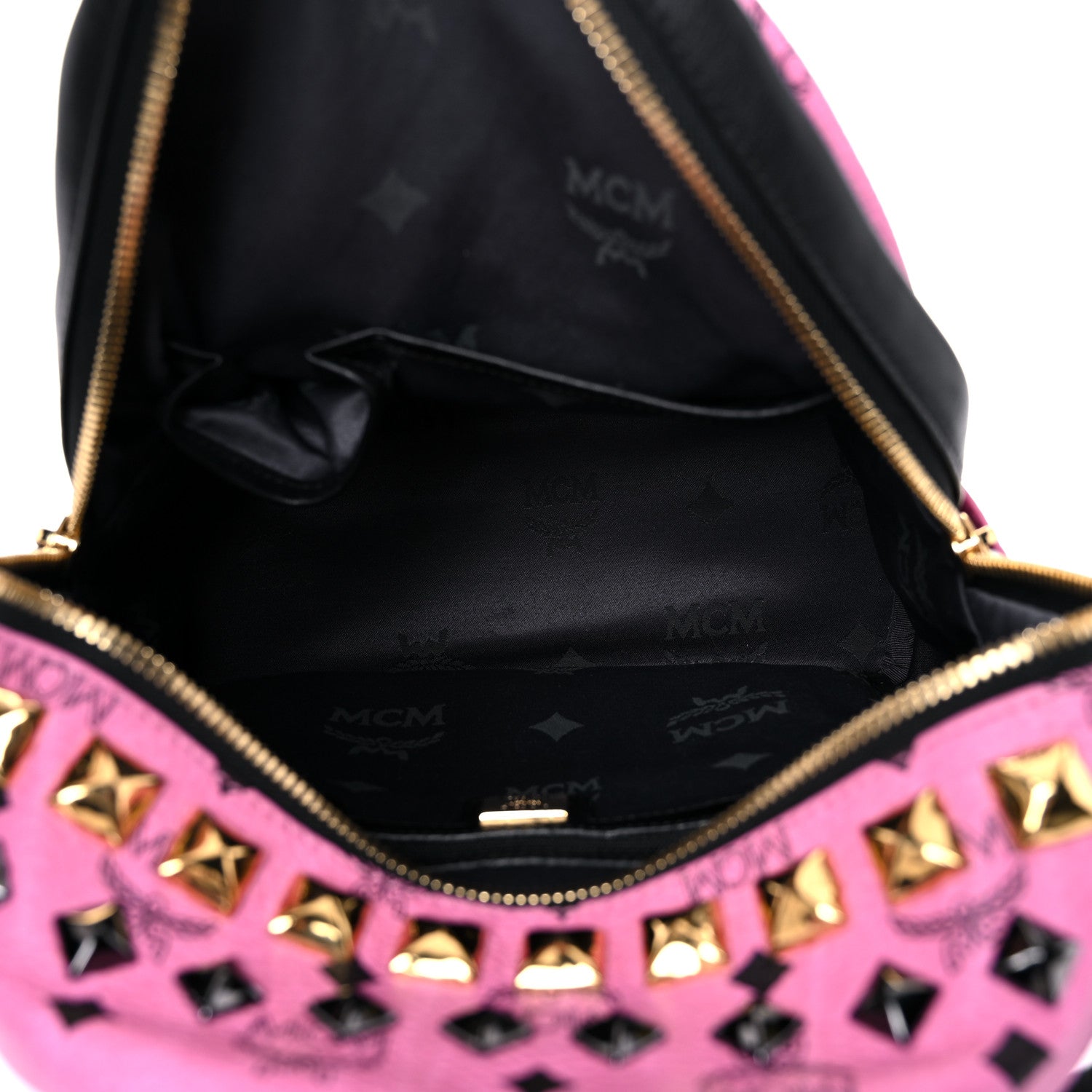MCM Visetos Studded Colorblock Small Stark Brock Backpack Pink Black 5 of 13
