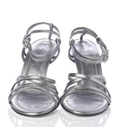 Chanel Metallic Lambskin Strappy Sandals 37.5 Silver 2 of 7