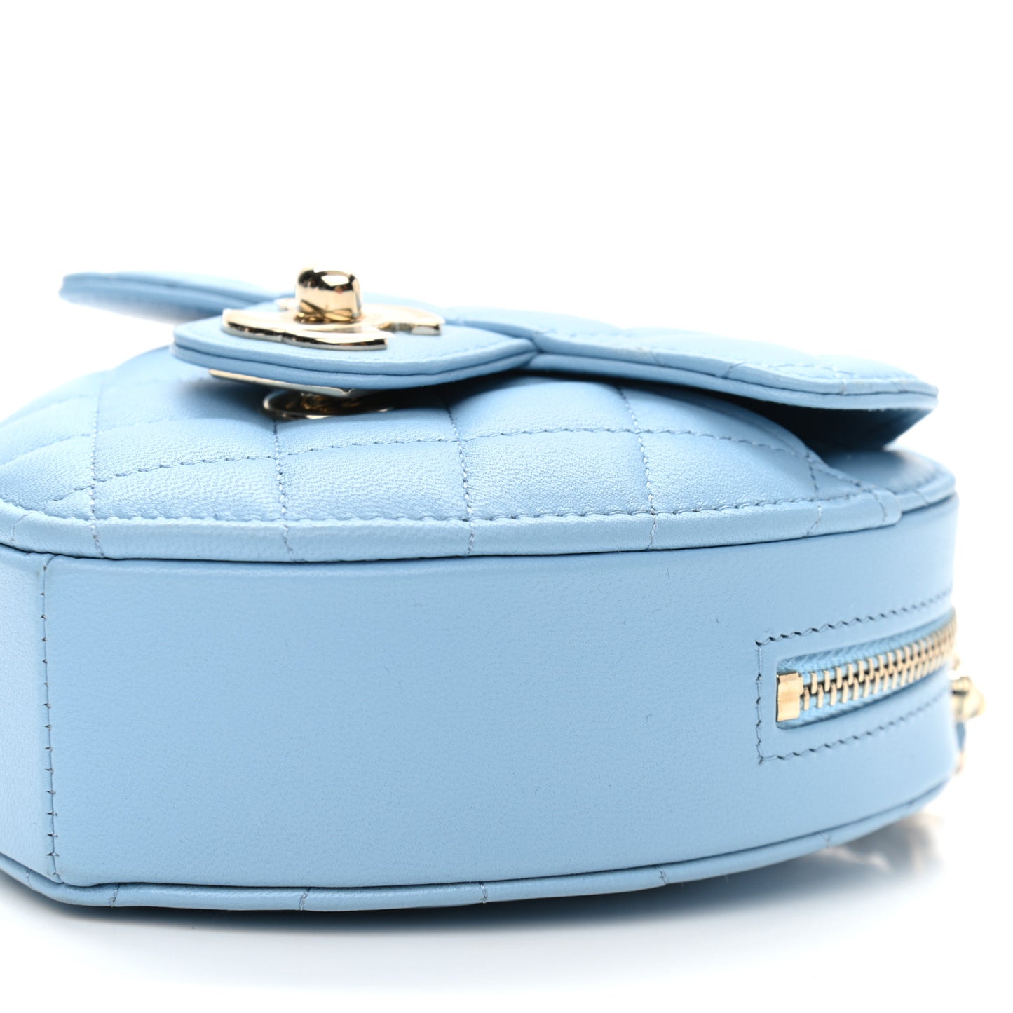 Lambskin Quilted CC In Love Heart Clutch With Chain Light Blue