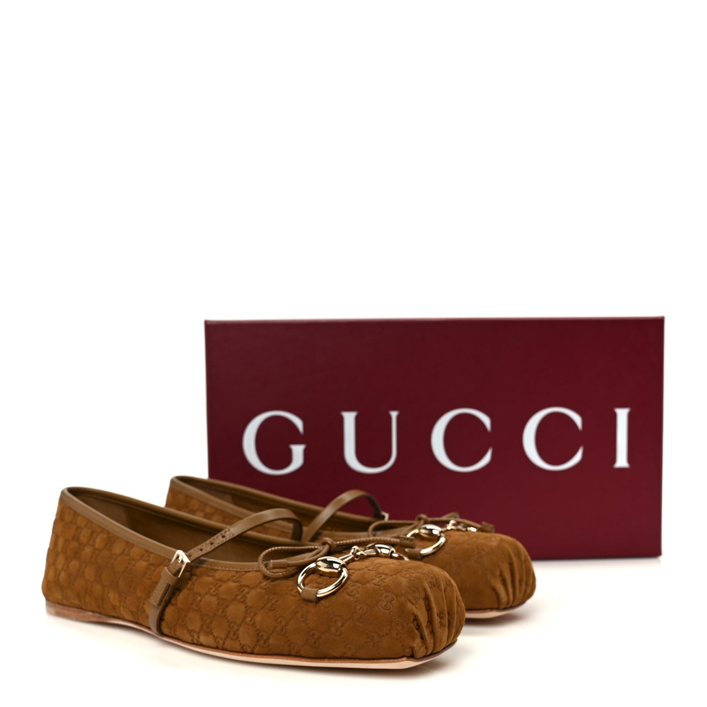 Kid Scamosciato Micro GG Monogram Horsebit Ballet Flats 37.5 Cuoio Dafne
