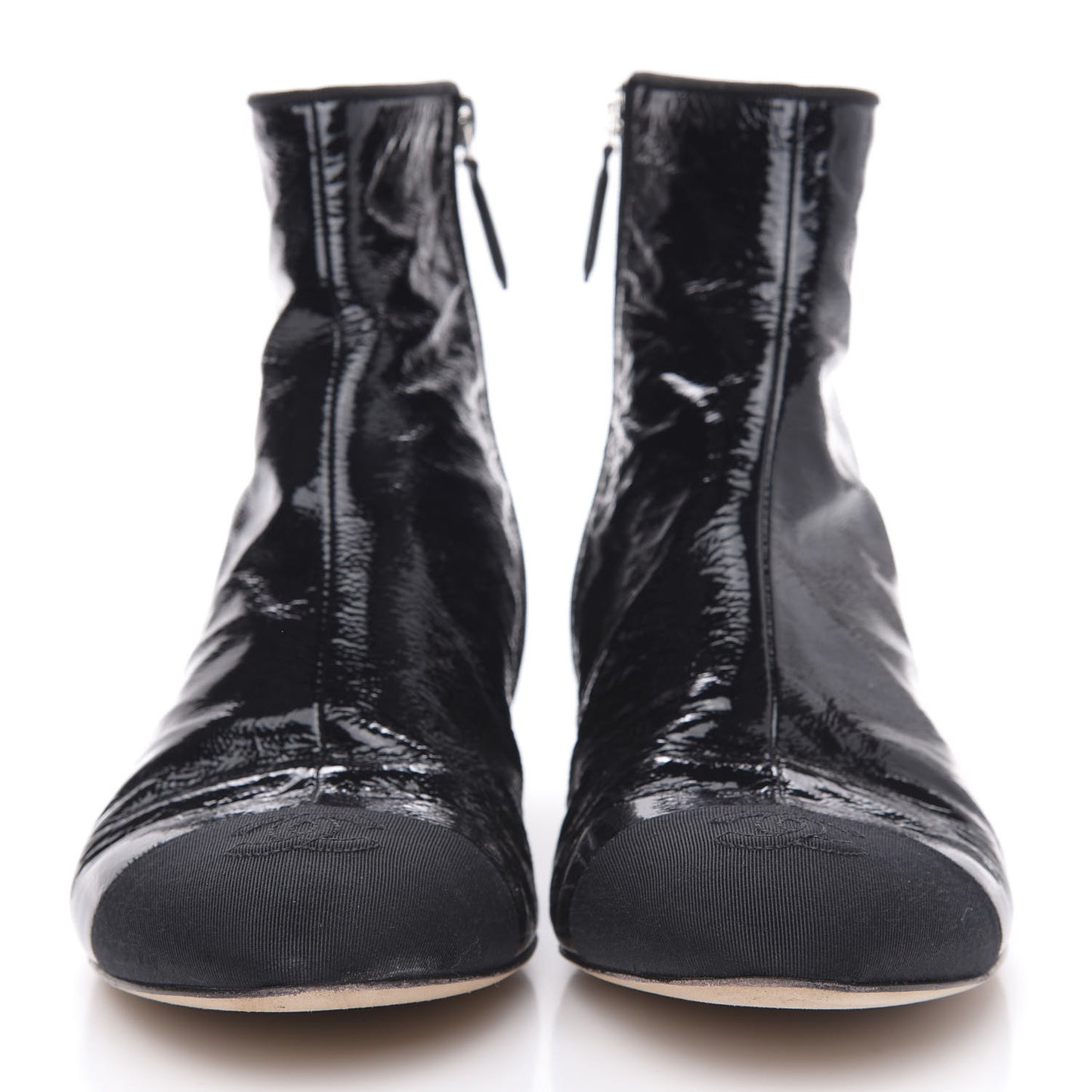 Patent Goatskin Grosgain Cap Toe Short Ankle Boots 41 Black