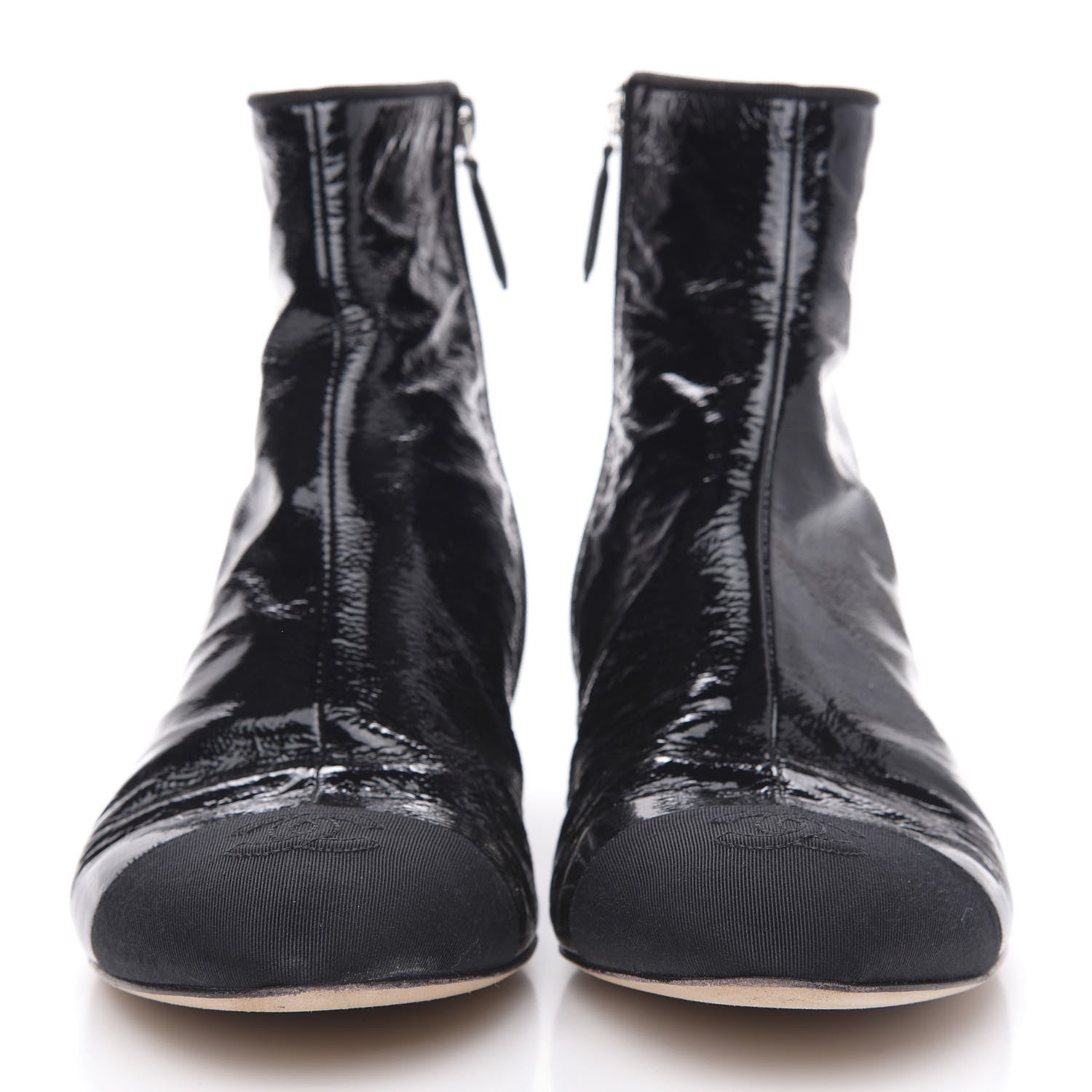 Chanel Patent Goatskin Grosgain Cap Toe Short Ankle Boots 41 Black 2 of 7
