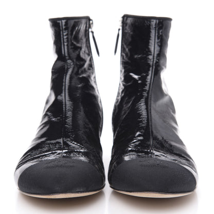 Chanel Patent Goatskin Grosgain Cap Toe Short Ankle Boots 41 Black 2 of 7