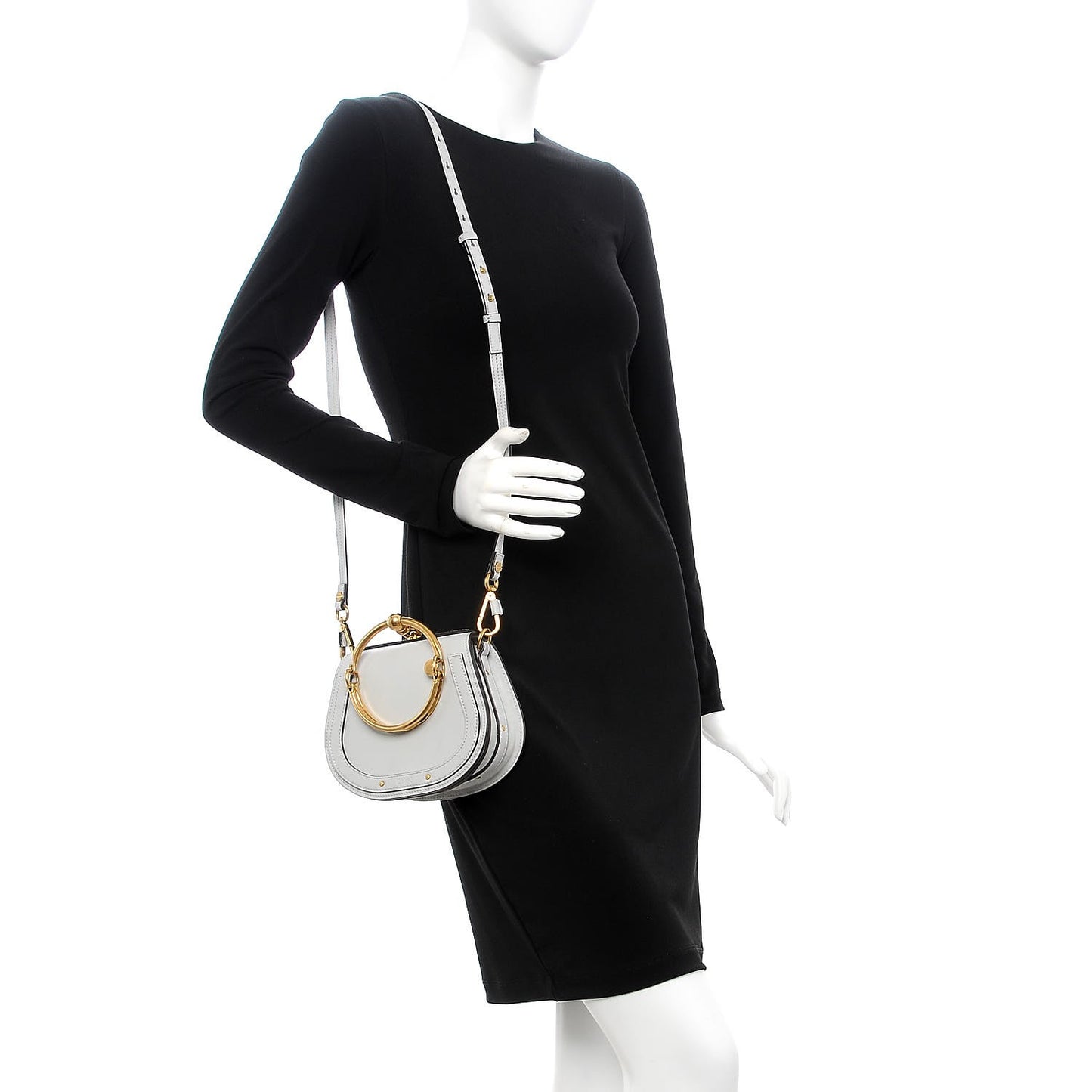 Calfskin Suede Small Nile Bracelet Bag Airy Grey