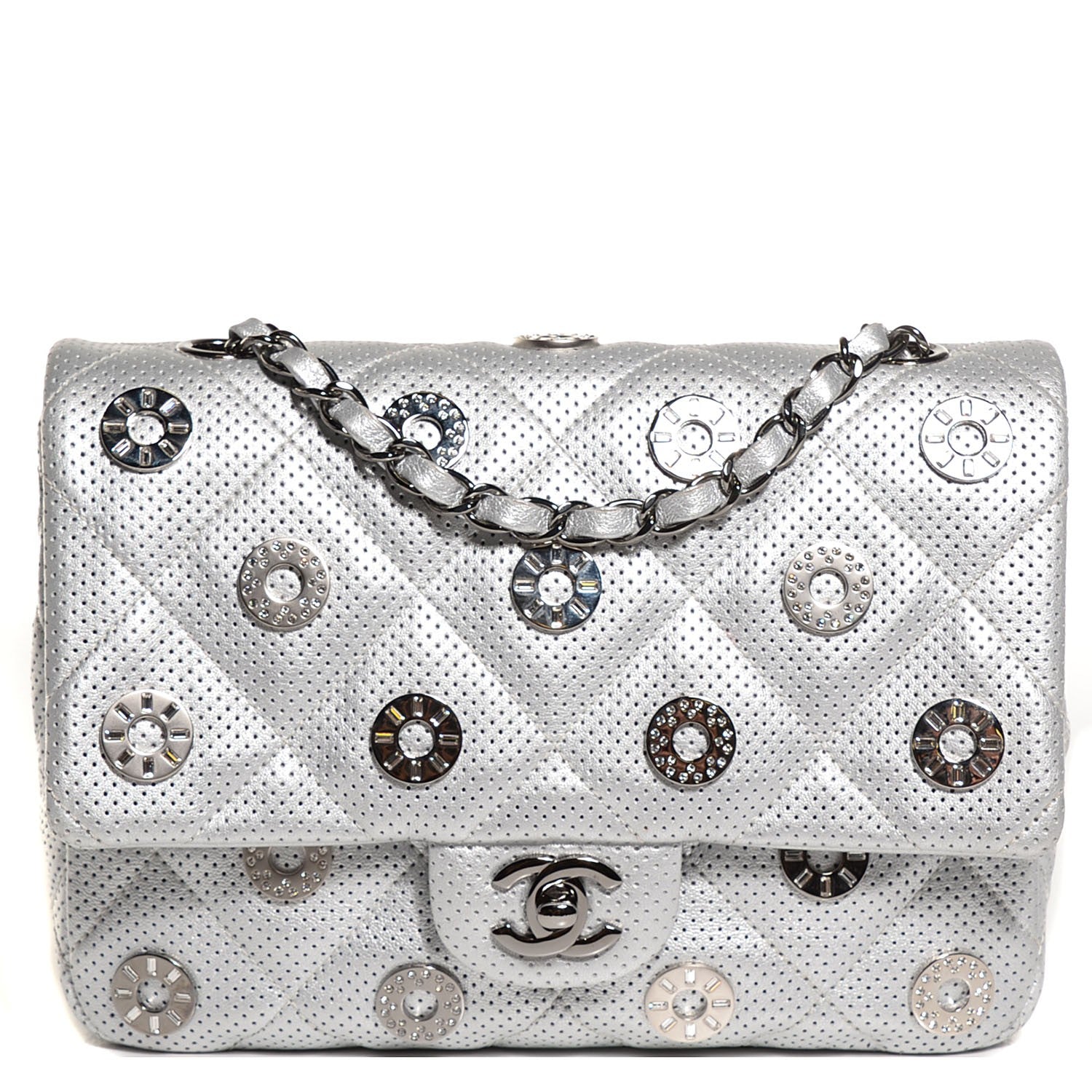 Chanel Perforated Metallic Lambskin Small CC Medals Flap Silver 1 of 9