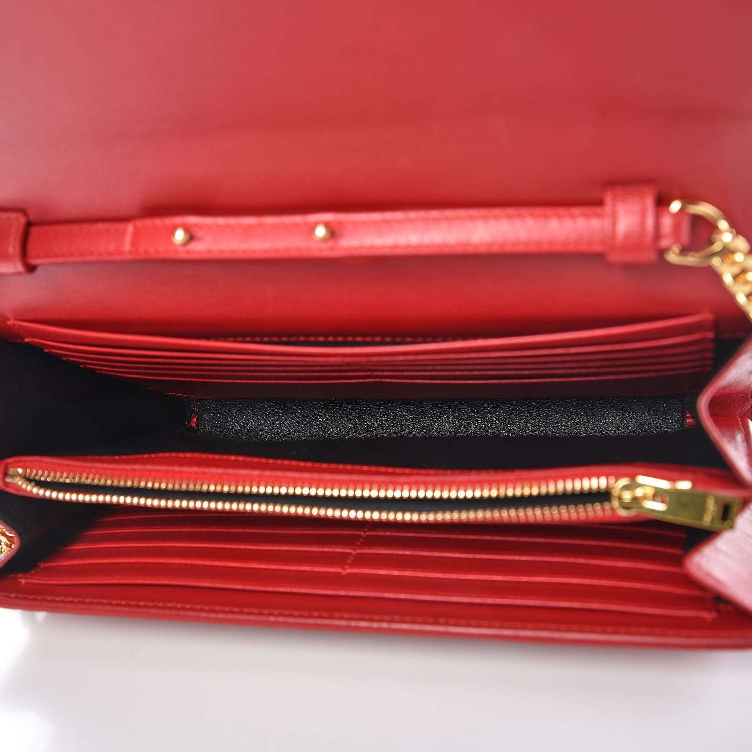 Saint Laurent Calfskin Crocodile Embossed Monogram Chain Wallet New Red 5 of 10