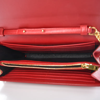 Saint Laurent Calfskin Crocodile Embossed Monogram Chain Wallet New Red 5 of 10