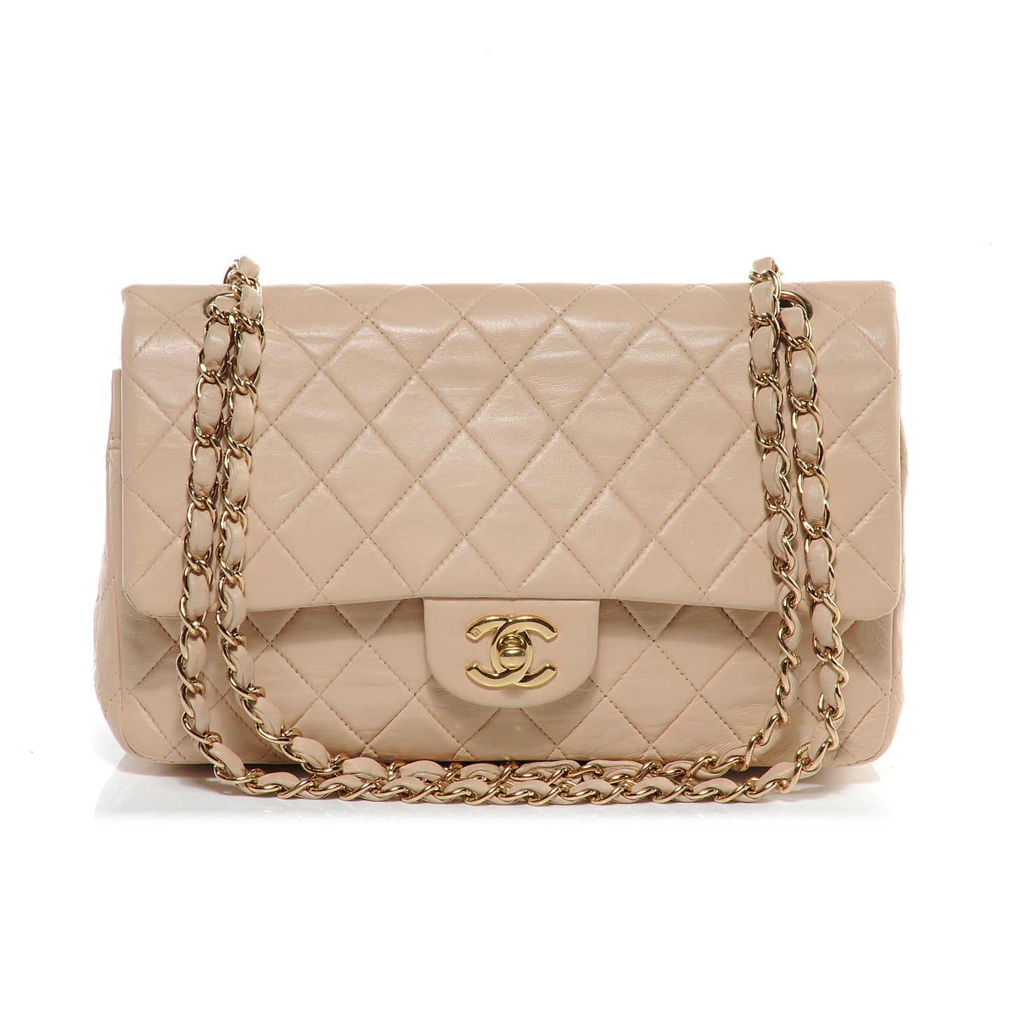 Lambskin Medium Double Flap Beige
