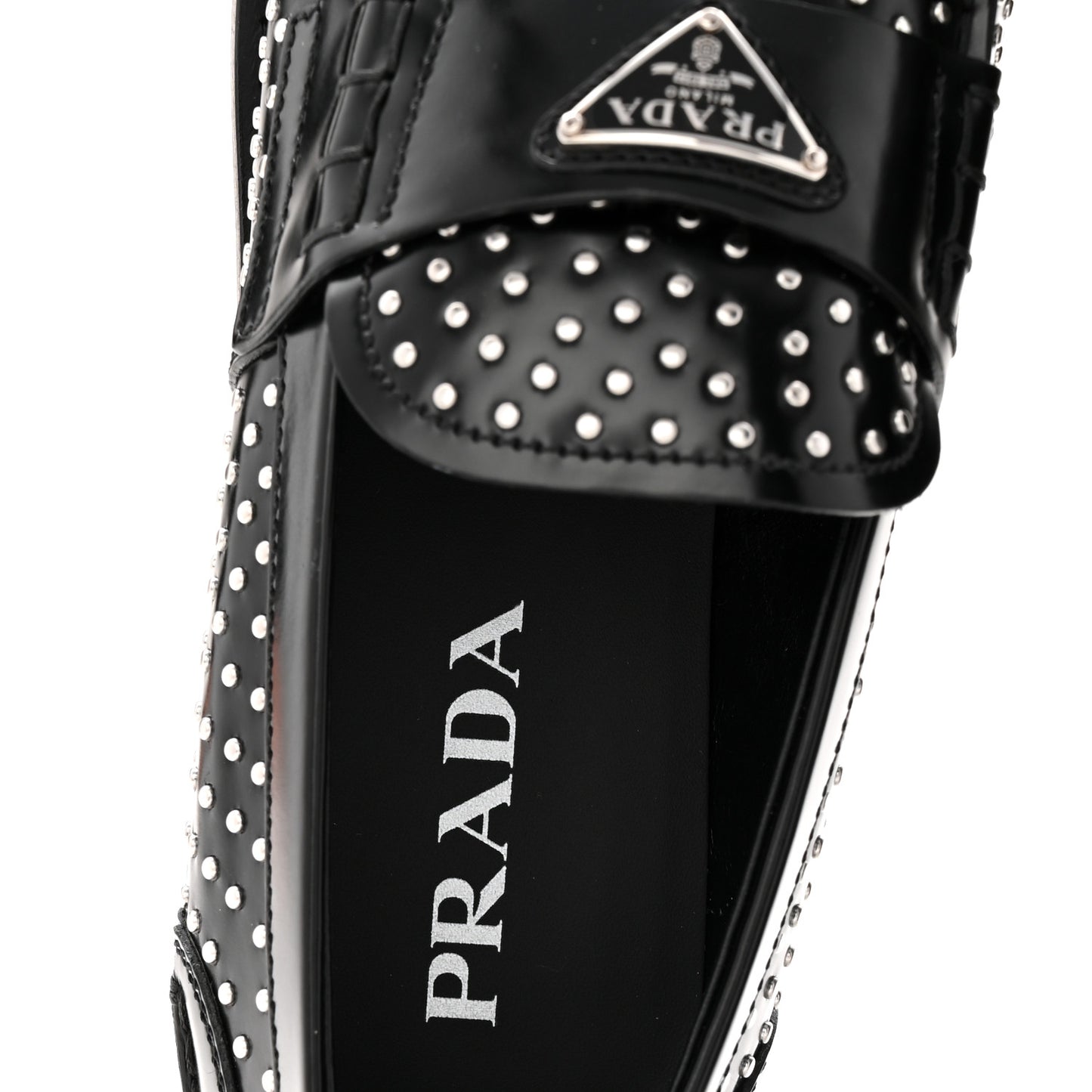 Spazzolato Studded Metal Triangle Logo 20mm Loafers 39 Black