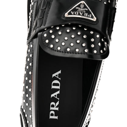 Prada Spazzolato Studded Metal Triangle Logo 20mm Loafers 39 Black 8 of 10