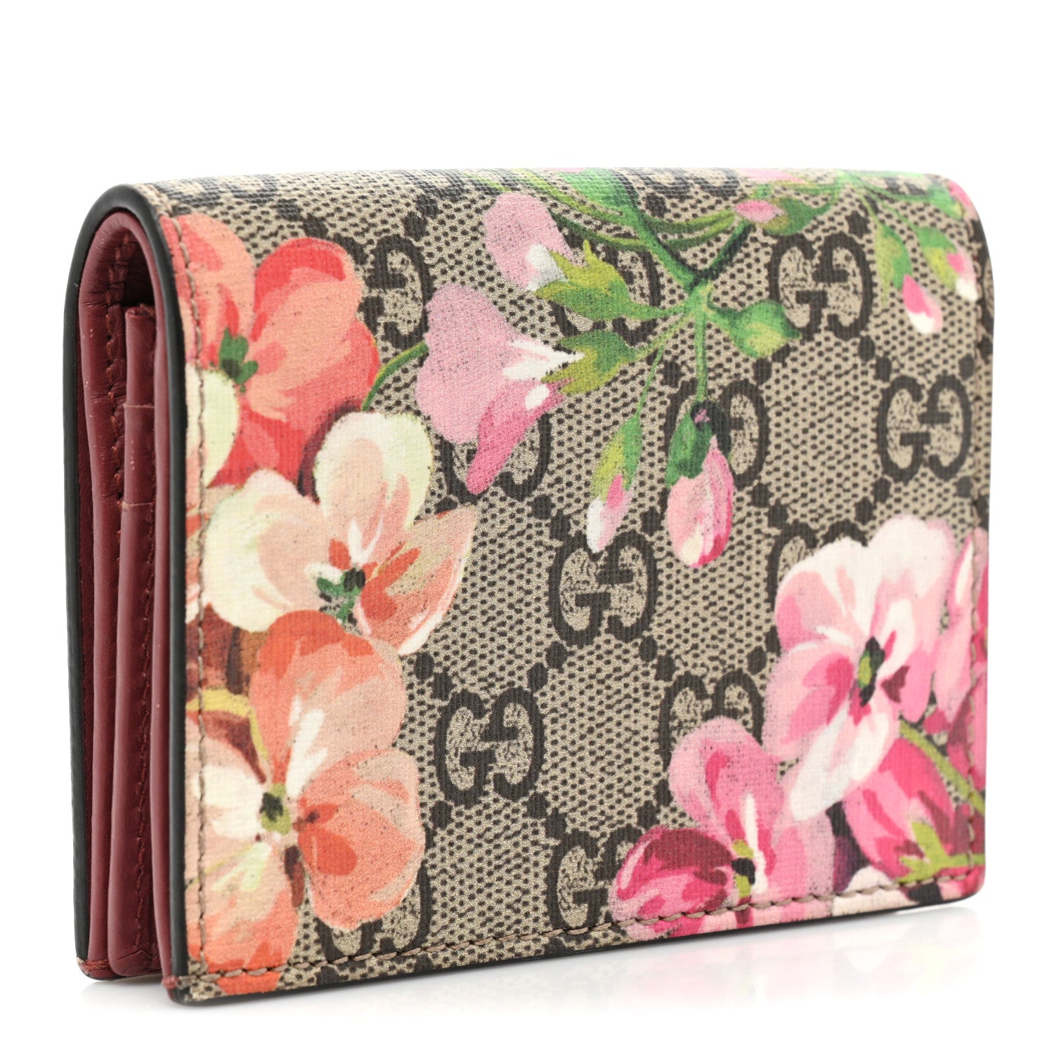 Gucci GG Supreme Monogram Blooms Card Case Beige Multicolor Dry Rose 3 of 13