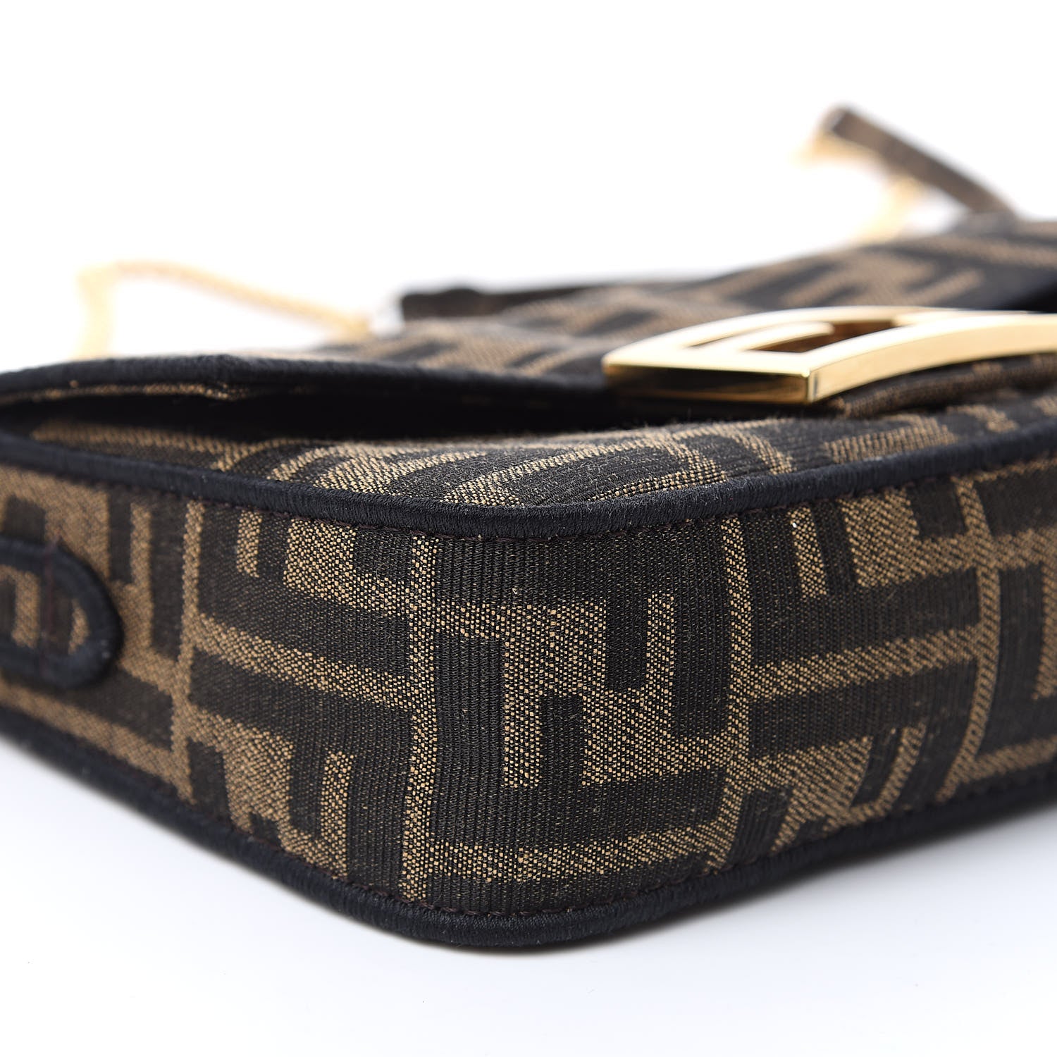 Fendi Fabric Jacquard FF 1974 Mini Baguette Tobacco Moro Black 8 of 9
