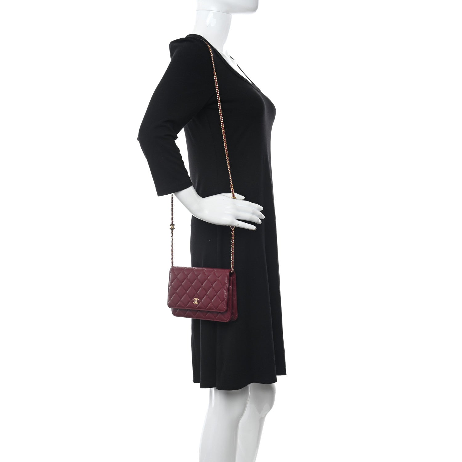 Chanel Lambskin Resin Quilted Coco Hearts Wallet On Chain WOC Burgundy 2 of 12