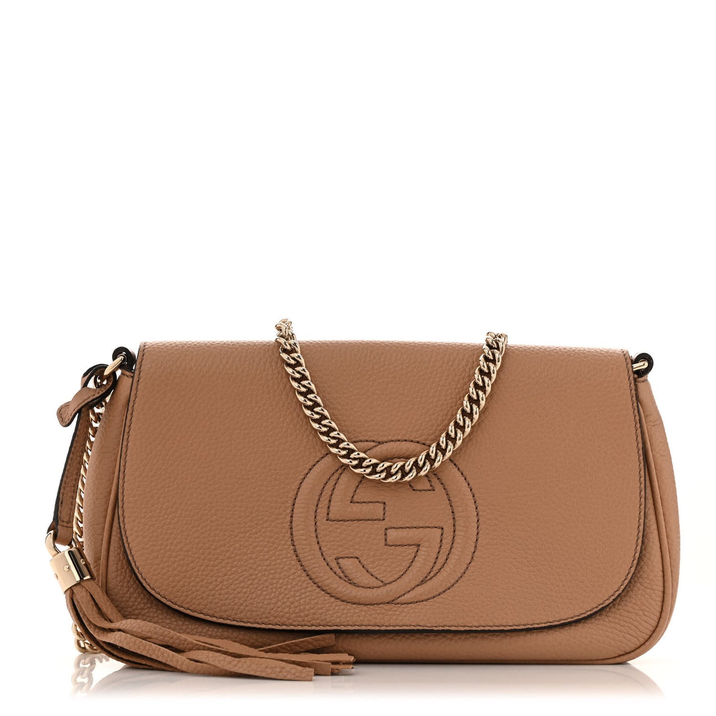 Pebbled Calfskin Medium Soho Flap Crossbody Camelia