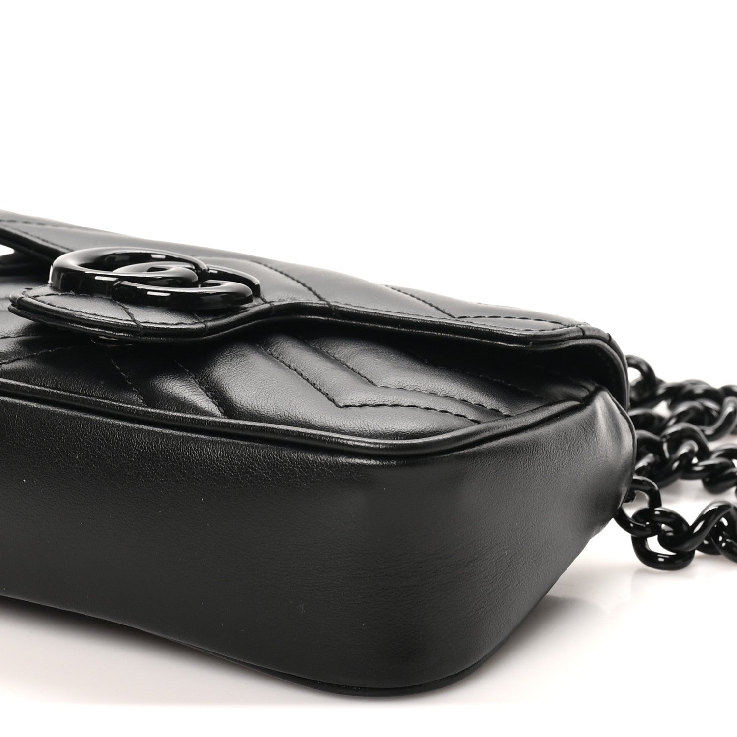 Gucci Calfskin Matelasse Monochrome GG Marmont Chain Belt Bag Black 10 of 11