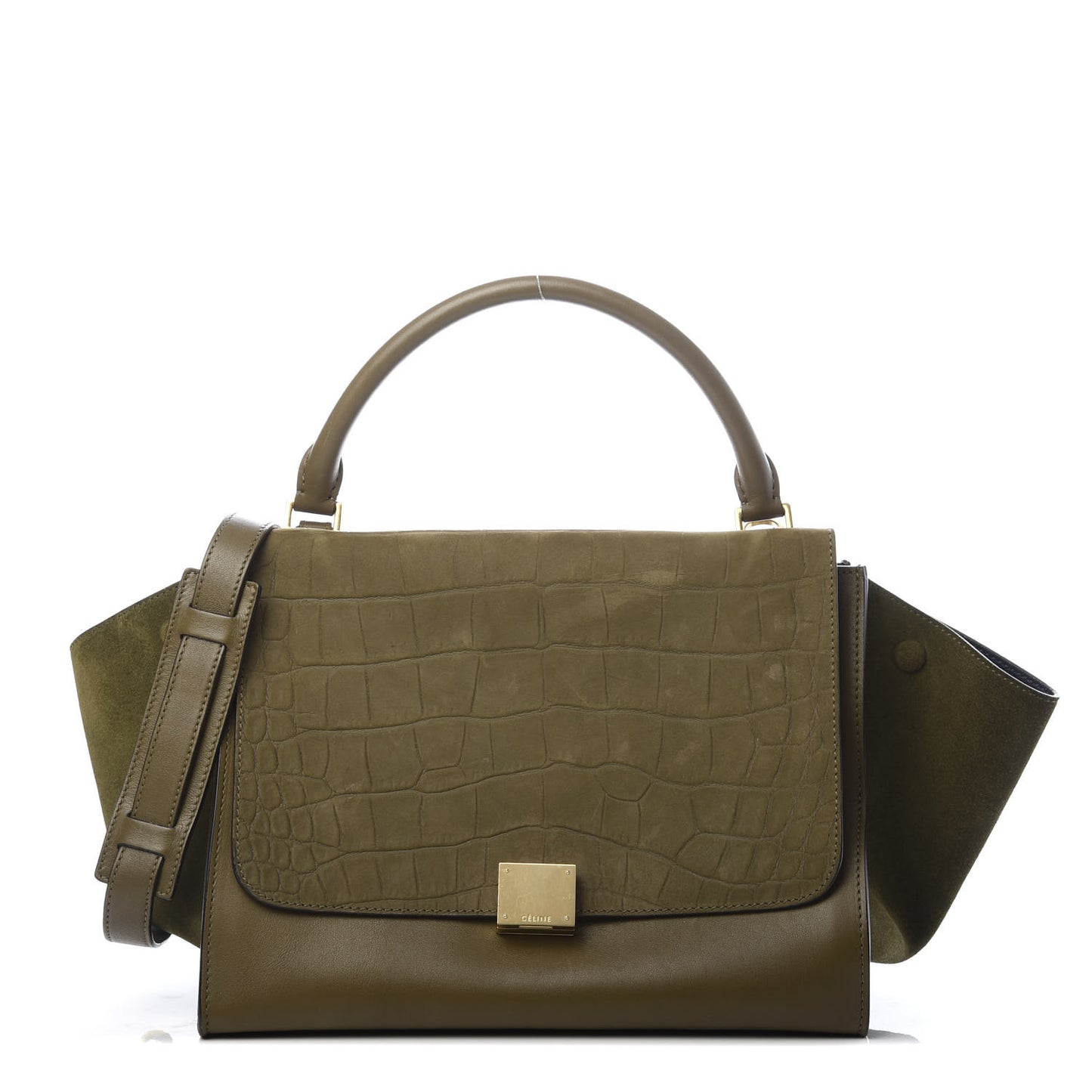 Nubuck Crocodile Embossed Medium Trapeze Olive