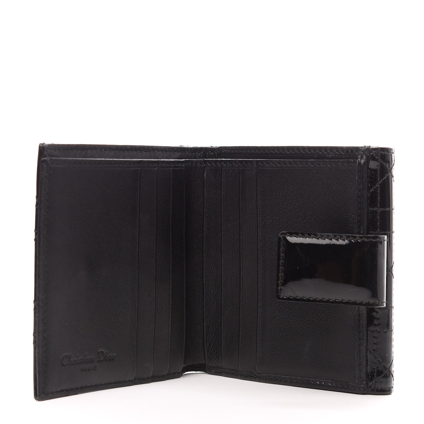 Patent Cannage Lady Dior Compact Wallet Black