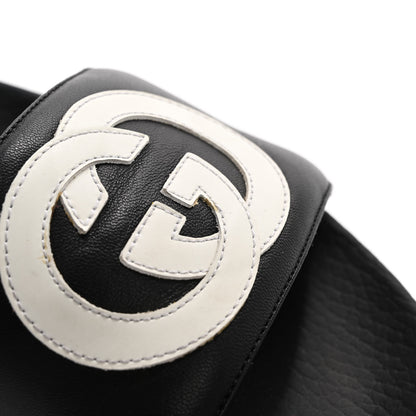 Gucci Nappa Miro Soft Calfskin Womens Interlocking G Slide Sandals 37 Black White 11 of 12