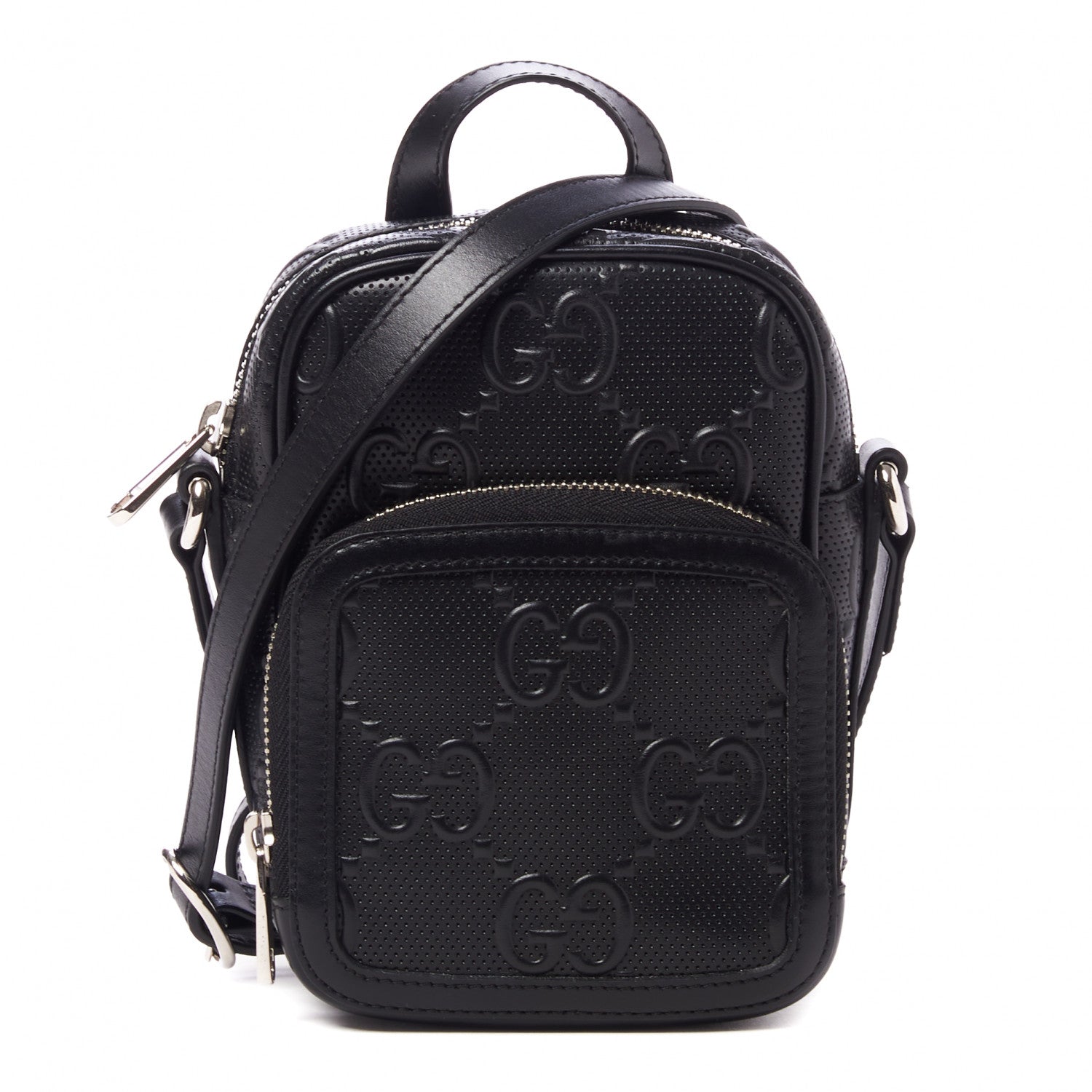 Gucci Calfskin GG Tennis Embossed Mini Double Zip Messenger Bag Black 1 of 8