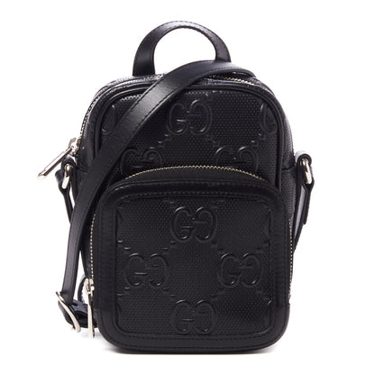 Gucci Calfskin GG Tennis Embossed Mini Double Zip Messenger Bag Black 1 of 8