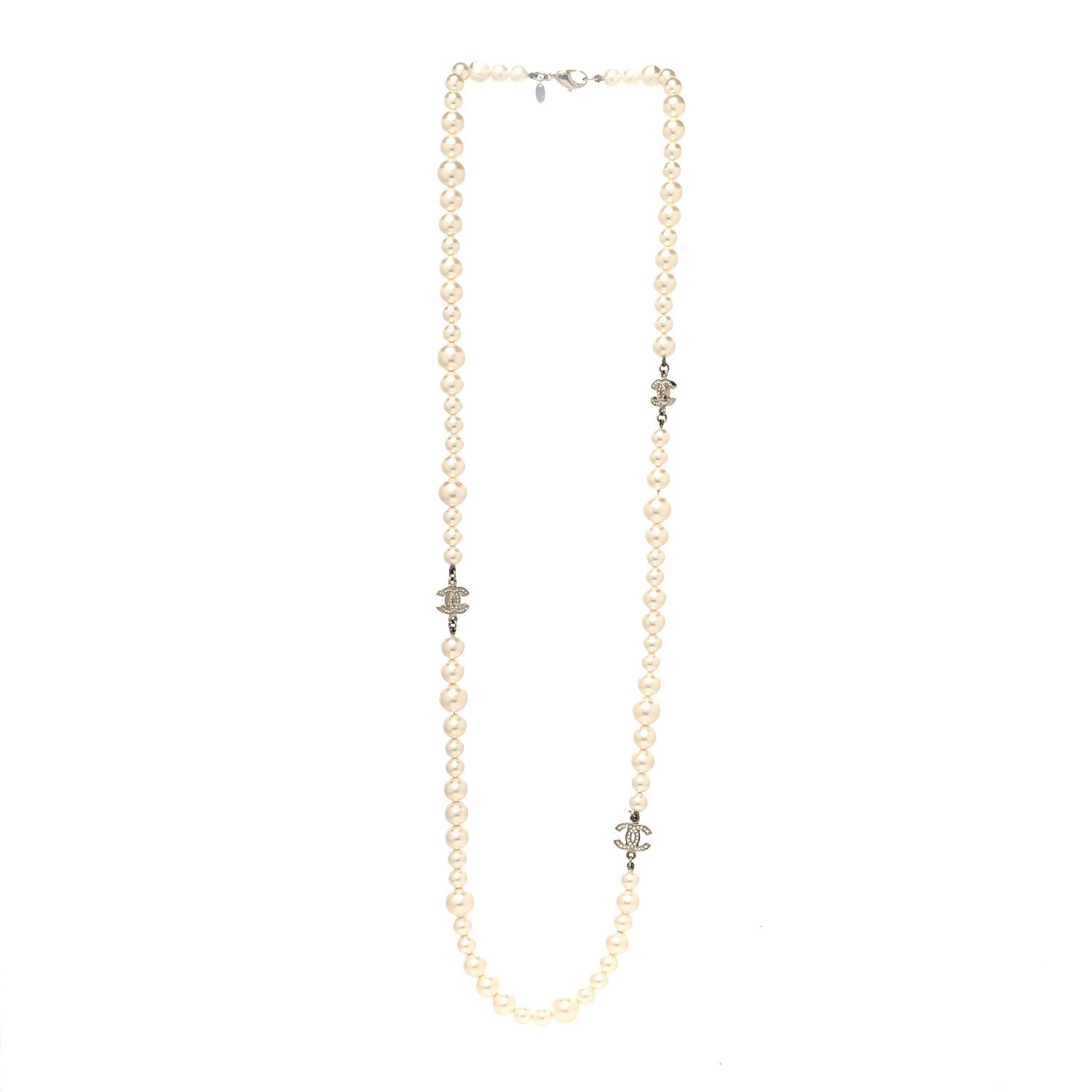Chanel Graduated Pearl Crystal CC Long Necklace White 3 of 5
