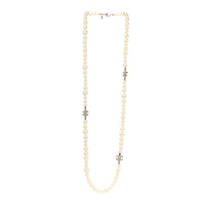 Chanel Graduated Pearl Crystal CC Long Necklace White 3 of 5