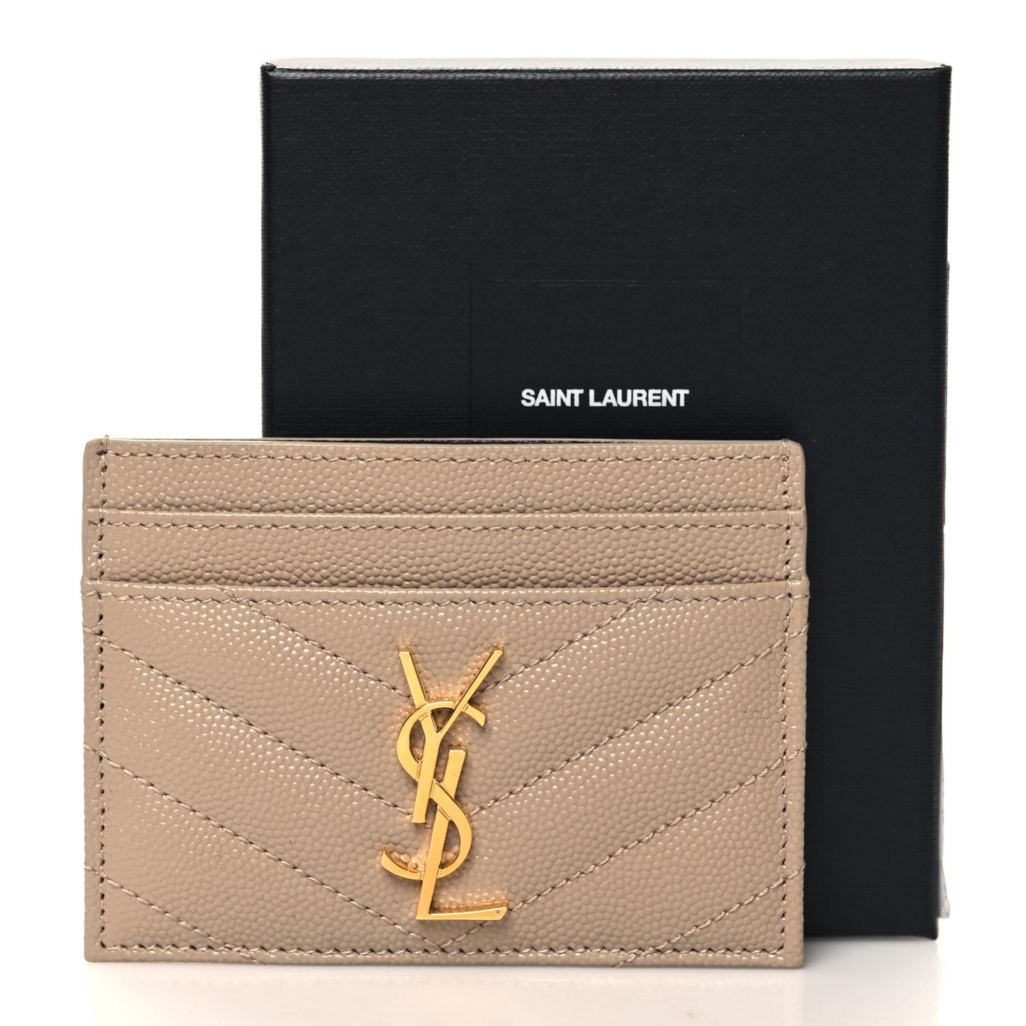 Grain De Poudre Matelasse Chevron Monogram Credit Card Case Dark Beige