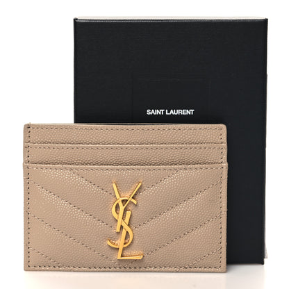 Saint Laurent Grain De Poudre Matelasse Chevron Monogram Credit Card Case Dark Beige 8 of 8