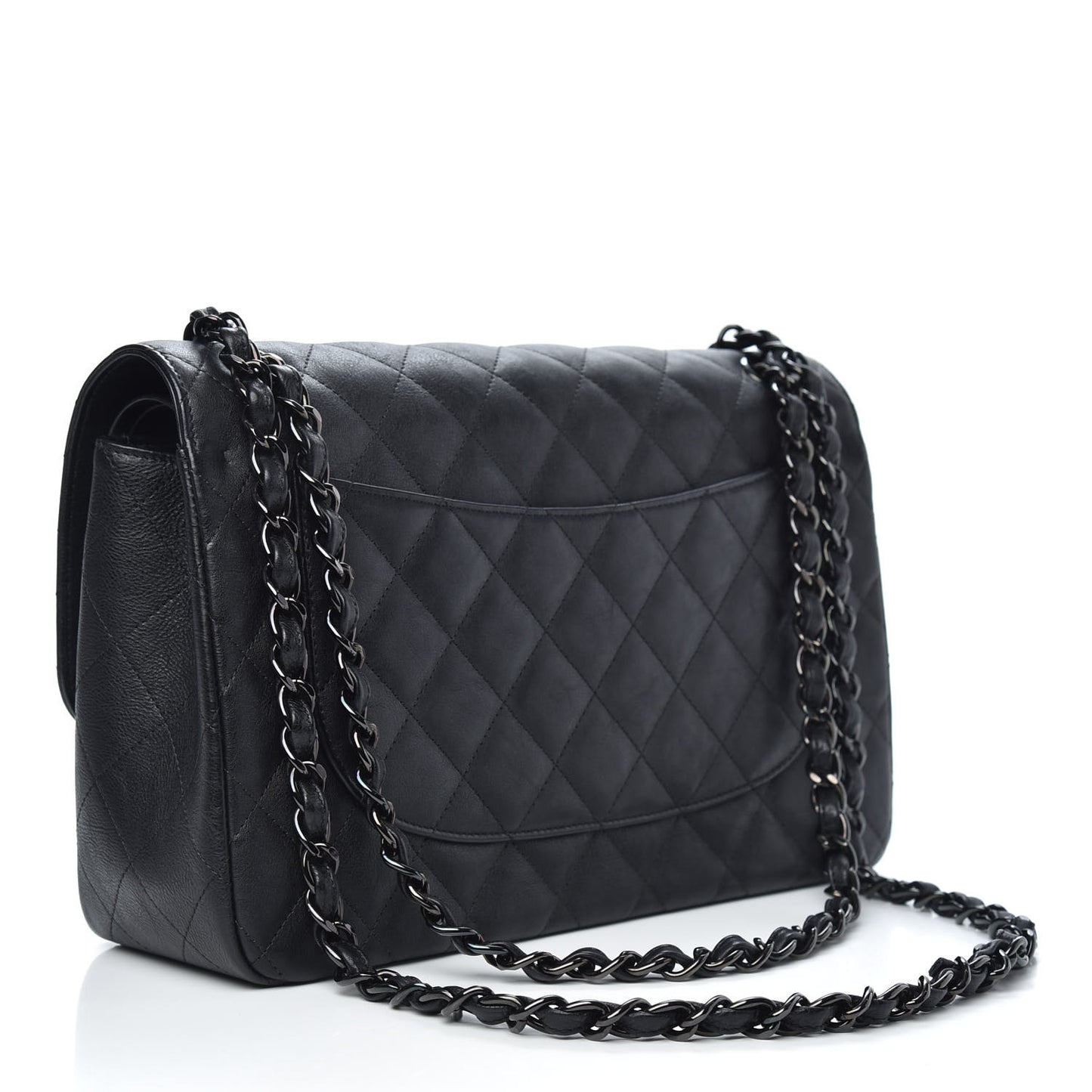Crumpled Calfskin Quilted Jumbo Double Flap So Black