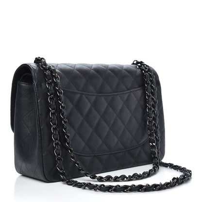Chanel Crumpled Calfskin Quilted Jumbo Double Flap So Black 3 of 12