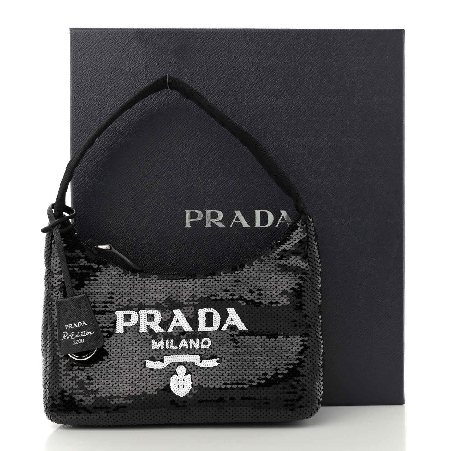 Prada Paillettes Sequin Mini Re-Edition 2000 Bag Black White 11 of 11