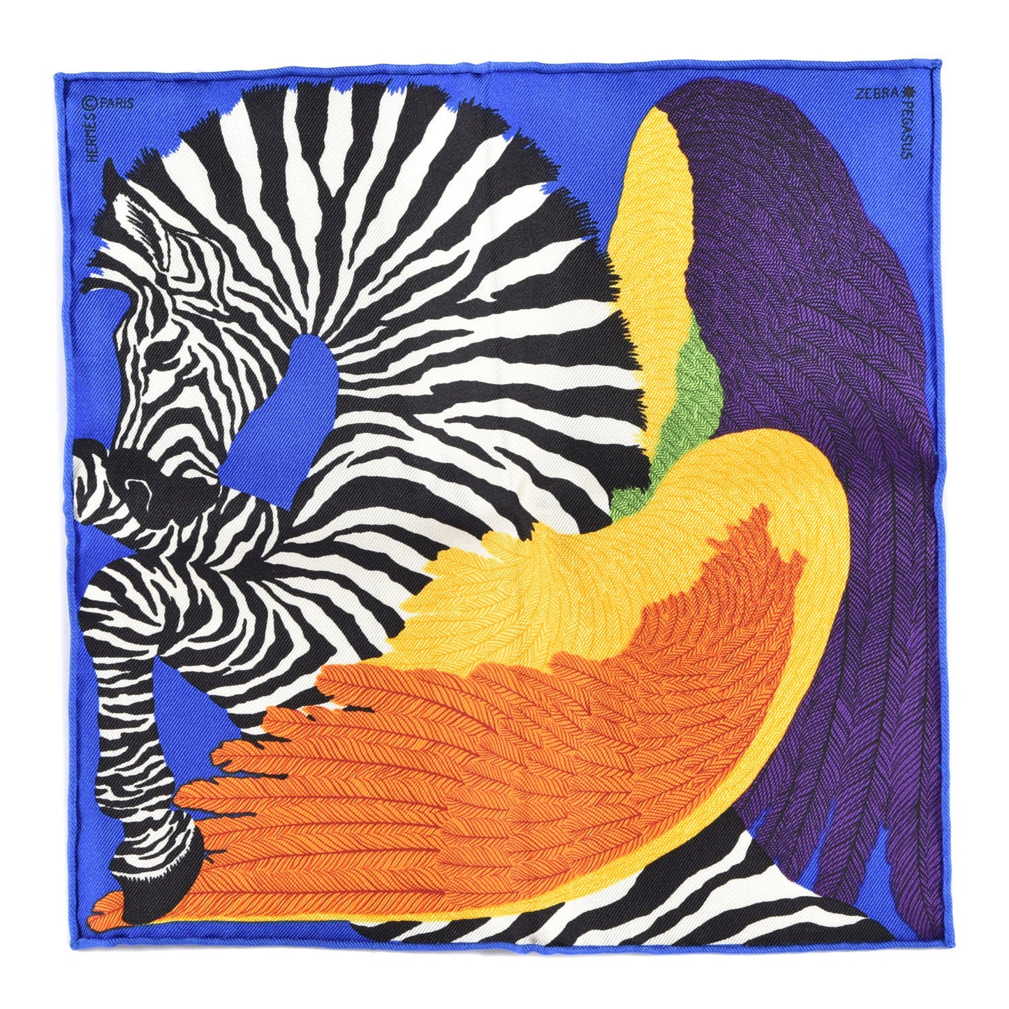 Silk Zebra Pegasus Nano Scarf 20 Bleu Vif Jaune White