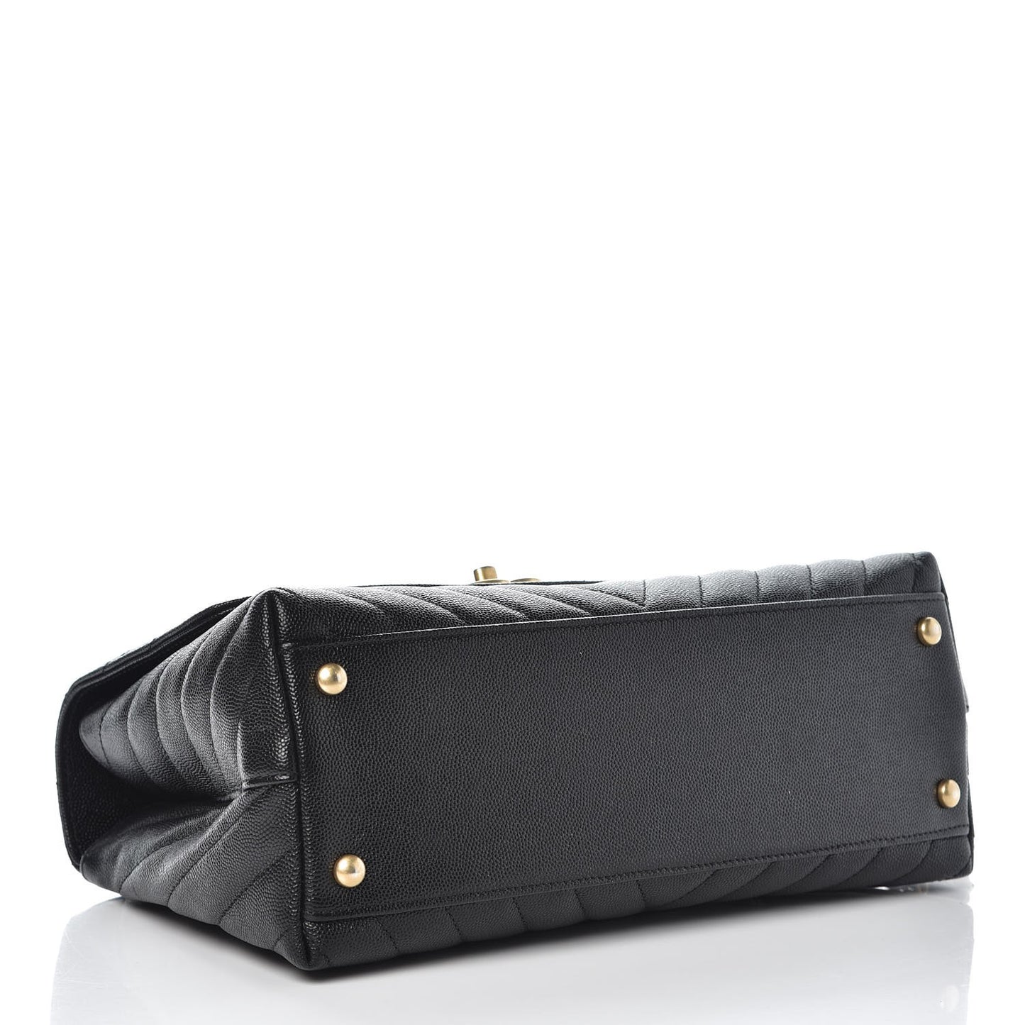 Caviar Chevron Quilted Small Coco Handle Flap Black