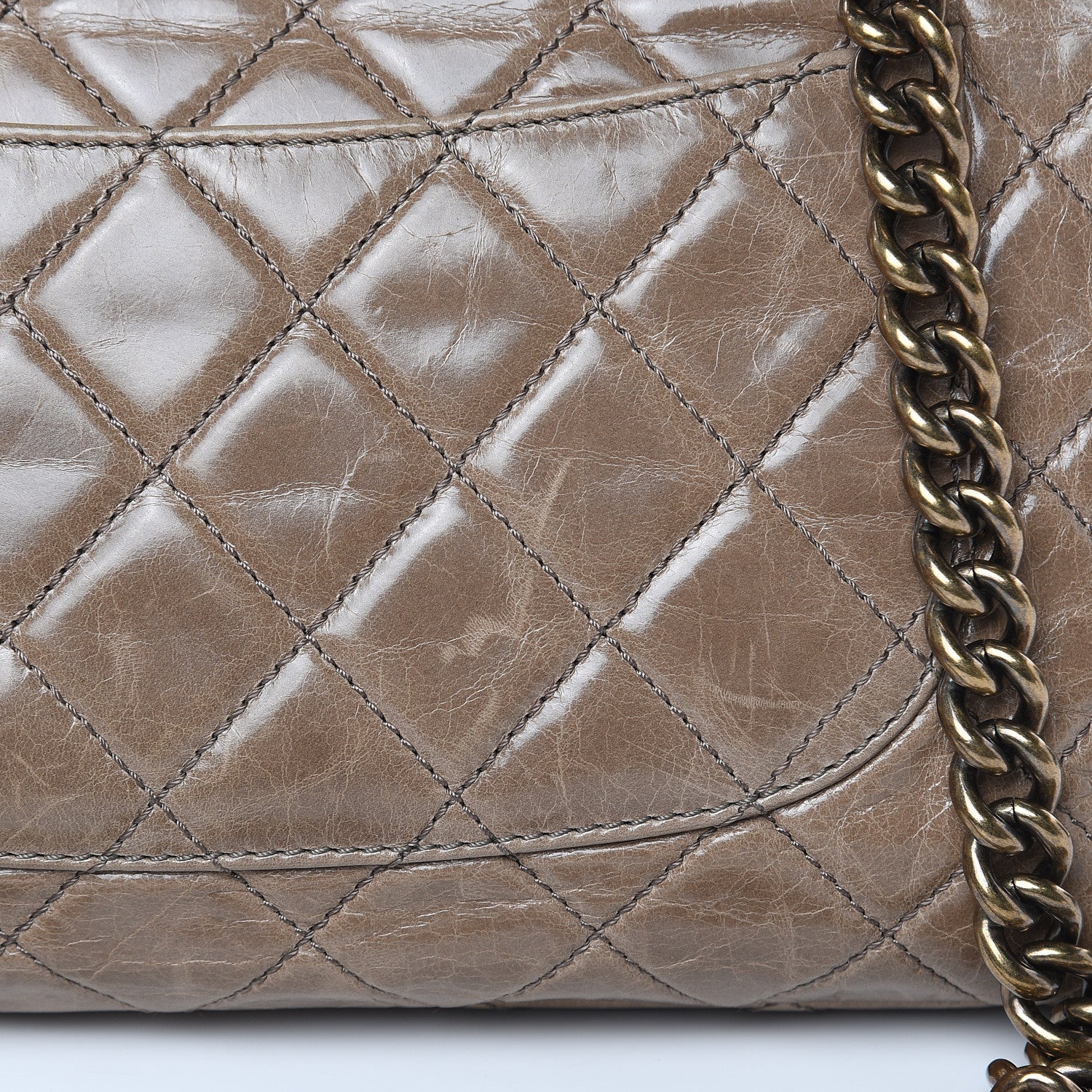 Chanel Glazed Calfskin Castle Rock Medium Flap Dark Beige 12 of 17