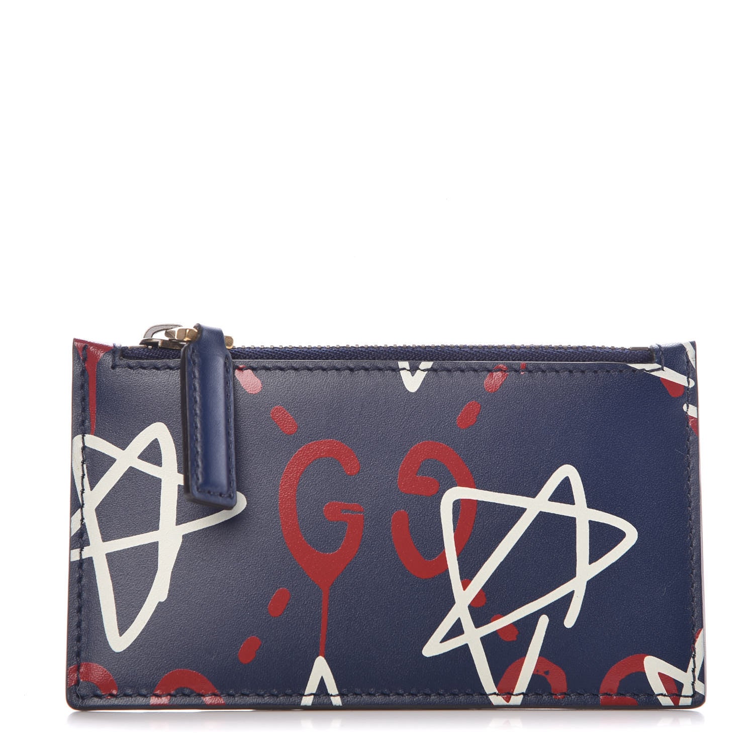 Gucci Calfskin GucciGhost Coin Case Card Holder Blue Agata Hibiscus Red 1 of 9
