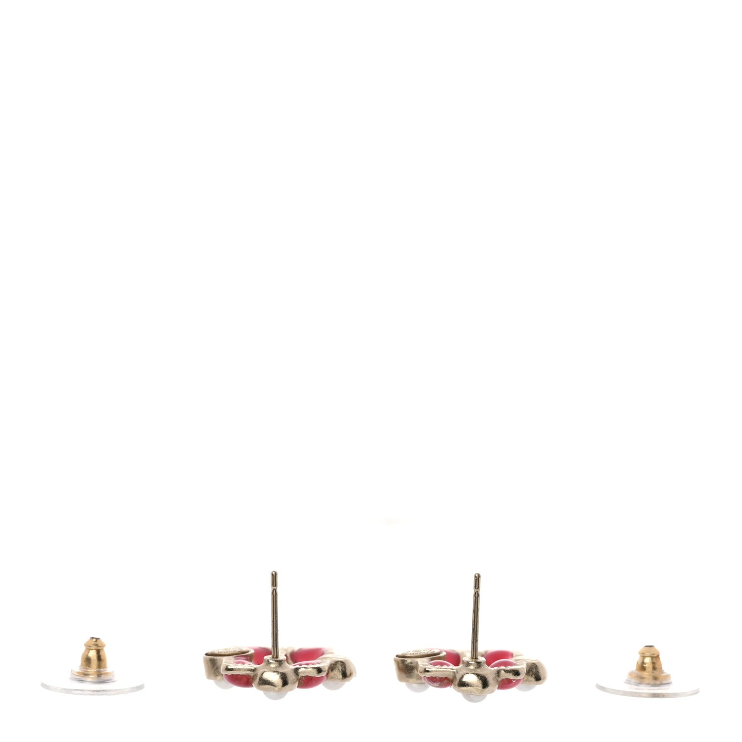Chanel Resin Gripoix Poured Glass Pearl CC Earrings Gold Pink White 3 of 5