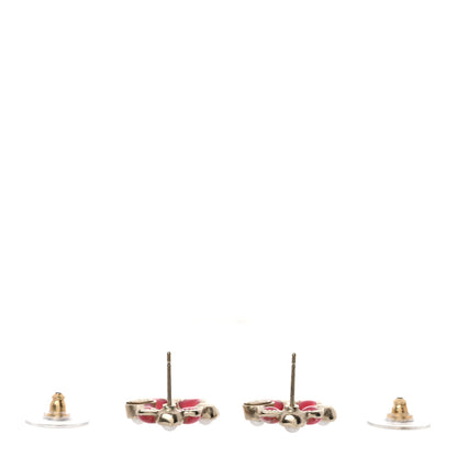Chanel Resin Gripoix Poured Glass Pearl CC Earrings Gold Pink White 3 of 5