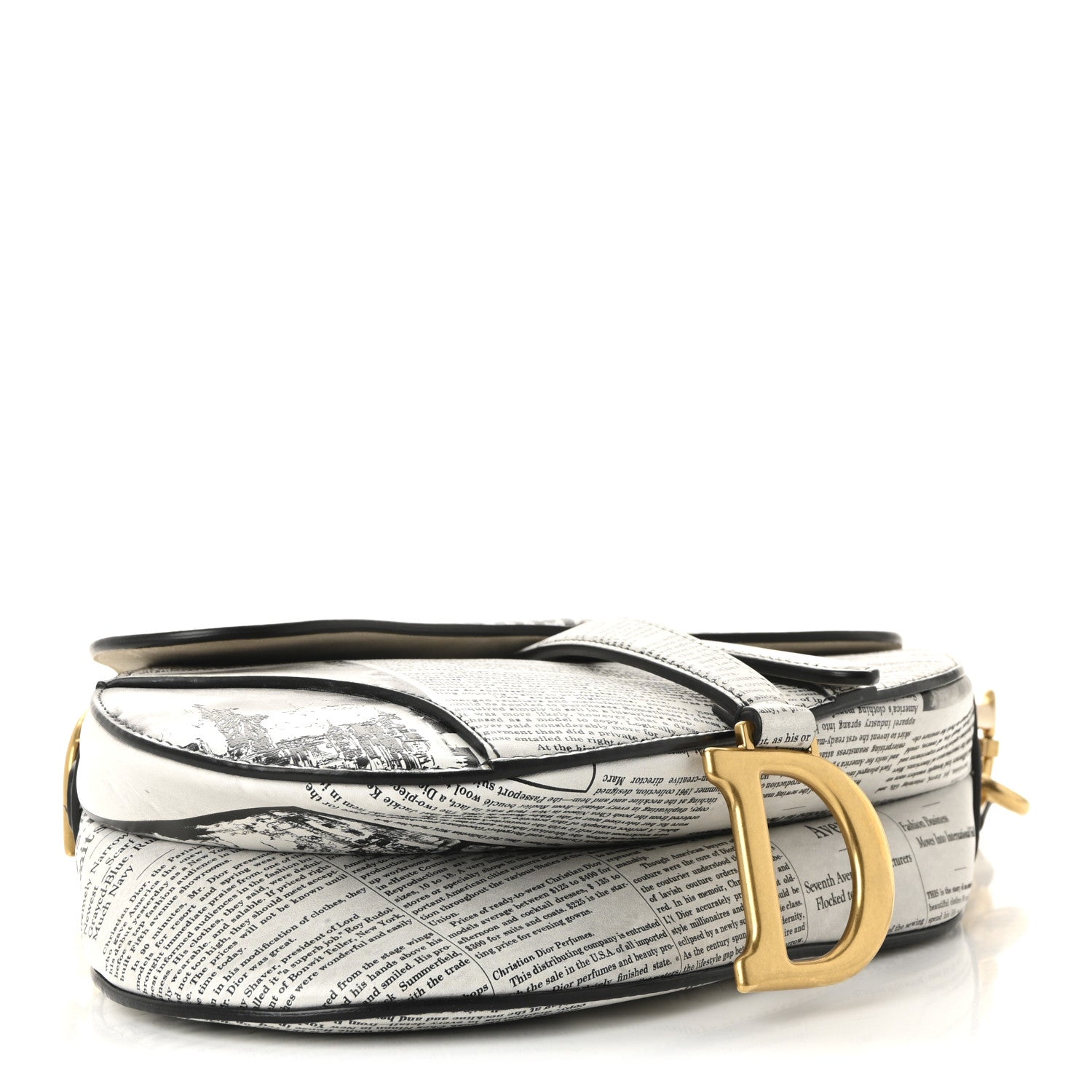 Christian Dior Calfskin Newspaper Printed Saddle Bag With Strap Black White 4 of 10