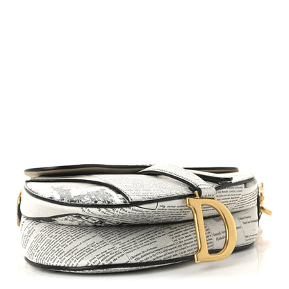 Christian Dior Calfskin Newspaper Printed Saddle Bag With Strap Black White 4 of 10