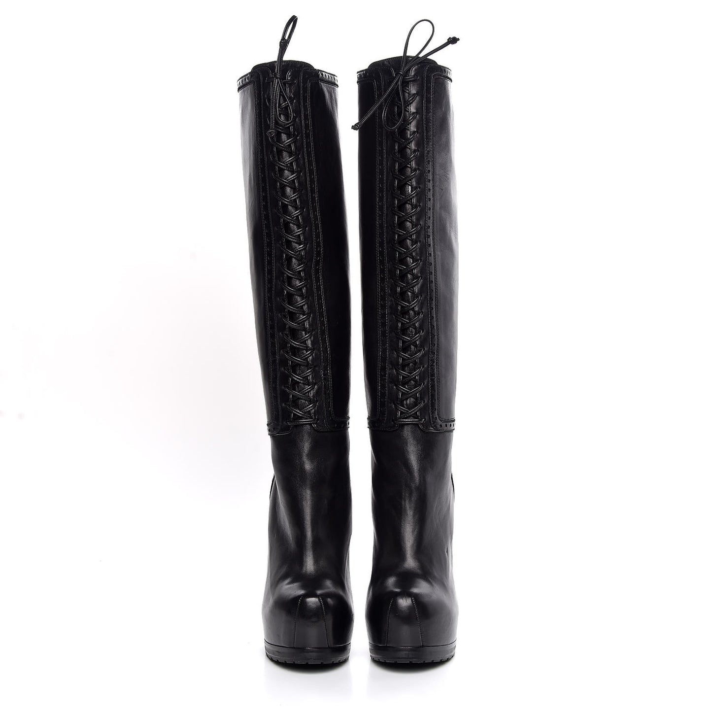 Calfskin Tribtoo 105 Lace Up Knee High Boots 40 Black