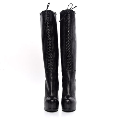 Saint Laurent Calfskin Tribtoo 105 Lace Up Knee High Boots 40 Black 2 of 8