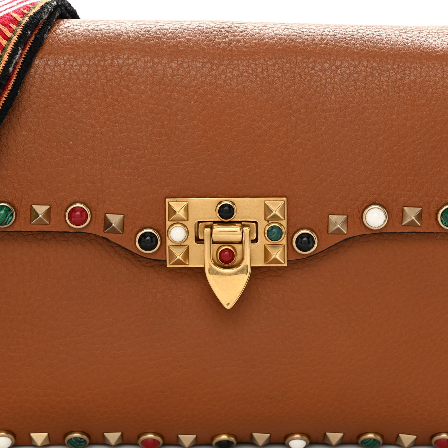 Calfskin Enchanted Wonderland Medium Guitar Strap Rockstud Rolling Flap Saddle Bag Light Cuir