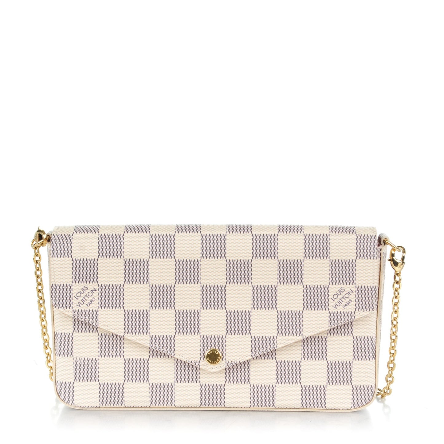 Damier Azur Pochette Felicie Chain Wallet Rose Ballerine